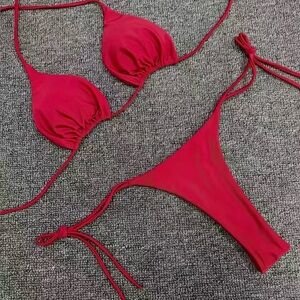 Vibrant Red Bikini Set Red bikini set with tie bottoms SEXY THONG BIKINI SET NEW